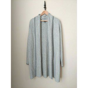 Ann Taylor Wool Blend Cardigan- Gray White Chevron Open Front Knit Jacket